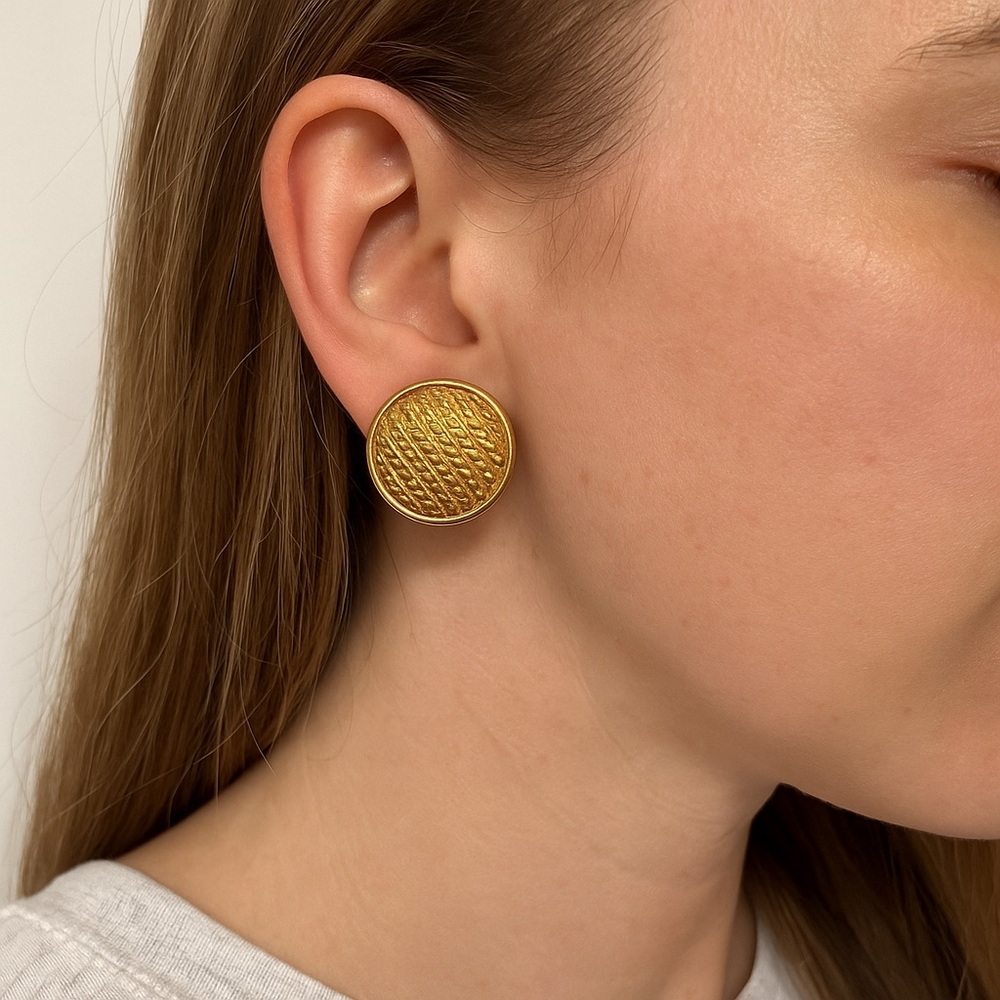 Napier Textured Gold-Tone Button Clip-On Earrings Vintage Statement Pair JB7